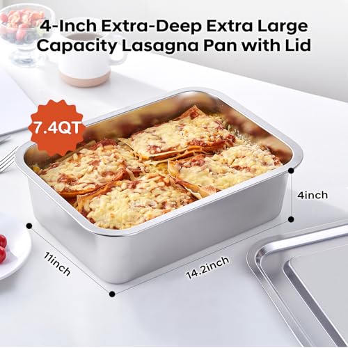 4 Inch Extra Deep Lasagna Baking Pan with Lid, 7.4Qt, 2 Pack - size: M, style: 2 Pack