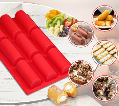 Webake Silicone Cream Canoe Pan, 9-Cavity Mini Log Cake Mold for Baking, Oblong Filled Snack Cake Mold for Mousse, Pudding and Desserts - style: Cream Canoe