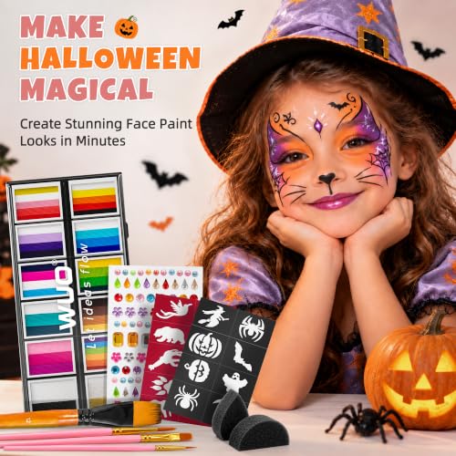 WUO Professional Face Painting Kit for Kids, 12x10g Split Cake Palette - color: Classic