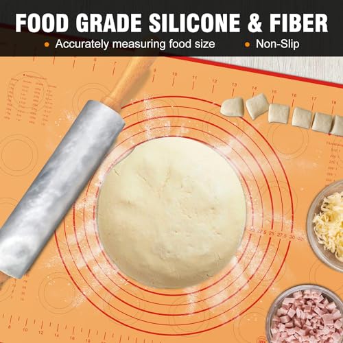 Walfos Marble Rolling Pin Set With Non Stick Silicone Pastry Mat, 16.5 Inch Dough Rolling Pins For Making Pizza, Tortillas And Cookies, Backing Rolling Pin For Pie Crust, Pizza, Pasta (Gray & White) - size: 16.5 in + pastry mat