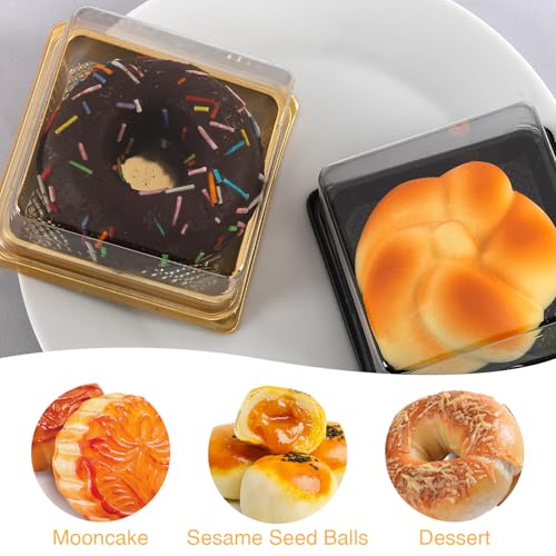 Hewnda 50 Pack Gold Cake Pans, Clear plastic mini cake box