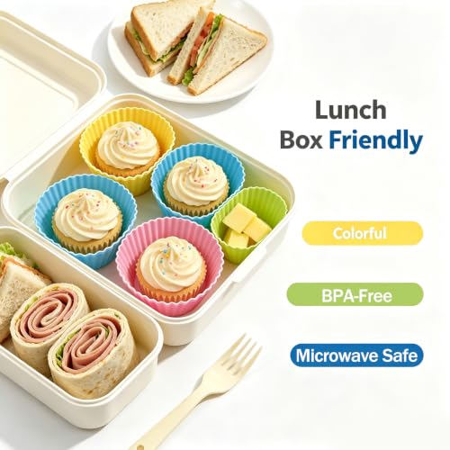 12 Pack Silicone Baking Cups, 4 Colors Silicone Muffin Liners Reusable - color: 4 Colors