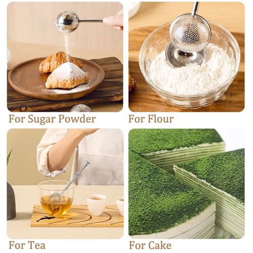 Powdered Sugar Shaker Duster, Flour Duster for Bread Baking with Stainless Steel Spring-operated Handle for Sugar Flour and Spices