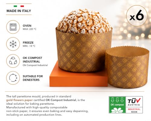 Pastry Chef's Boutique Thin Panettone Paper Pan Mold (Thin Paper - Medium 750 gr) - Pack of 6 - size: Thin Paper - Medium 750 gr