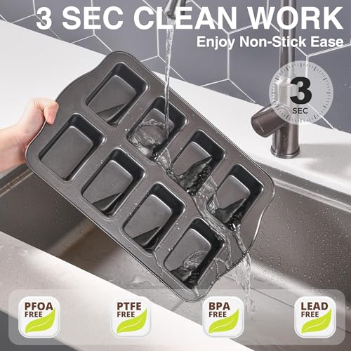 2 Pack Mini Loaf Baking Pans 8-Cavity, Nonstick Small Cornbread Pan, Tiny Banana Bread Pan Set, Heavy Duty Brownie TIn, Dark Grey - size: 2 Mini Loaf Pans