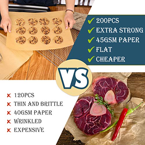Hiware 200 PCS Parchment Paper Baking Sheets 9x13 IN, Precut Non-Stick Parchment Paper for Baking, Cooking, Grilling, Frying and Steaming - Unbleached, Fit for Quarter Sheet Pans - size: 9 x 13 inches