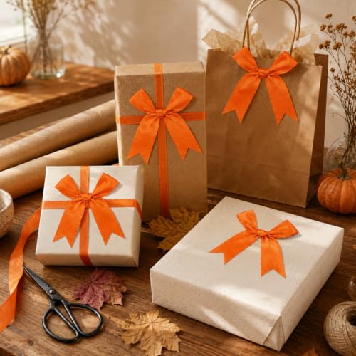 50 Pcs Twist Tie Bows for Treat Bags and Gift Wrapping, Orange - color: Orange