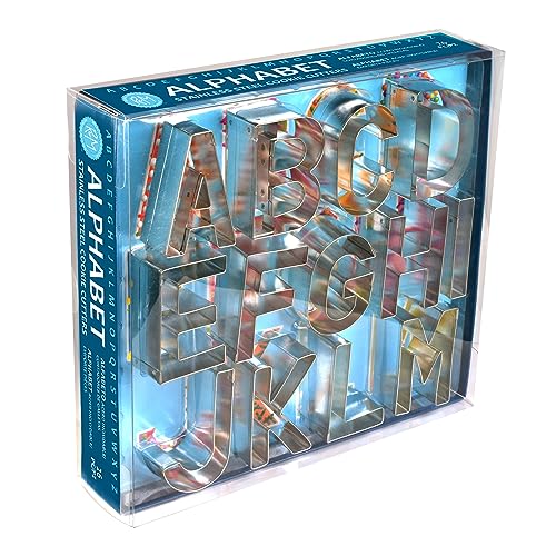R&M Deluxe Alphabet Cookie Cutter 26-Piece Set – 2.5" Steel A-Z Letter Cutters for Cookies, Fondant, Sandwiches & Crafts - size: 2.5" Size, style: Alphabet