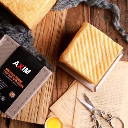 Axim Loaf Pan with Lid,250g/0.55Lb Non-Stick Square Carbon Steel Bakeware Toast Mold with with Slide Cover,Mini Loaf Pans for Baking Bread (2 Pcs)
