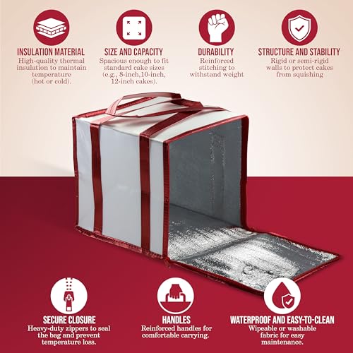 Cakebon 12" Insulated Cake Bag with Ice Pack Cooler Carrier 1Pack - size: 12 inch, style: White - 1 Pack