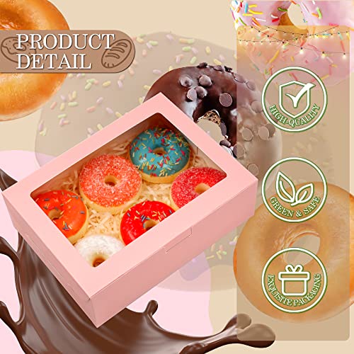 KPOSIYA 65 PCS 8x6x2.5 Inch Cookie Boxes with Window Pink Bakery Boxes Pastry Boxes for Gift Giving, Treat, Dessert, Cupcakes, Chocolate, Strawberries, Donuts, Muffins (5 Style Windows) - color: Pink(pack of 65)