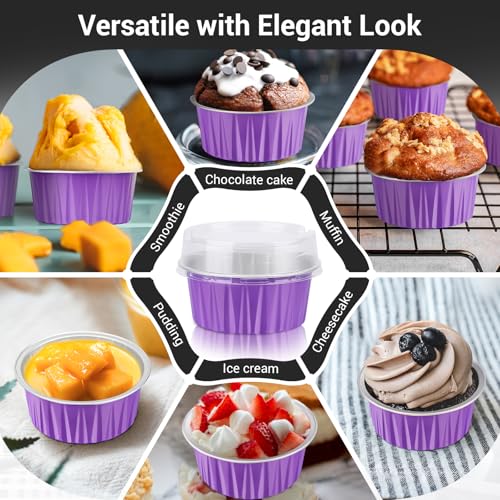 EUSOAR Dessert Cups with Lids, 5oz 100pcs Reusable Cupcake Cups with Lids, 125ml Pie Ramekins, Desserts Flans, Custard Cake Pudding Jello Cups, Catering Party Favor-Lavender - color: Lavender, size: 100pcs