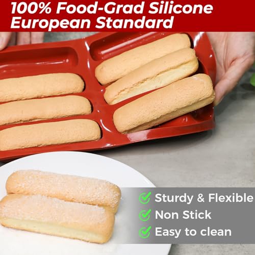 Webake Silicone Cream Canoe Pan, 2-Pack Finger-Shaped Eclair Mold for Baking, Filled Snack Cakes, Chocolate, Soap and Resin - style: Ladyfingers