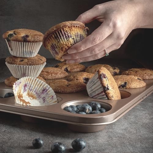 HAPPIELS Bundle of 2 items: 12 Cup Muffin Pan and 24 Cup Mini Muffin Tin | Non Stick Cupcake Pans | Nontoxic Muffin Tins Regular Size | Non Toxic Bakeware Baking Pans