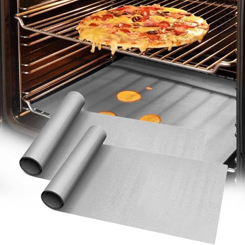 UBeesize 2 Pack Thickened Silver Oven Liners for Bottom of Oven BPA & PFOA Free, Reusable 16x24 Inch Heavy Duty Non Stick Teflon Oven Mats, Fit Electric Gas Toaster Convection Microwave Ovens Grills - color: Silver, size: 24"L x 16"W, style: 2 Pack