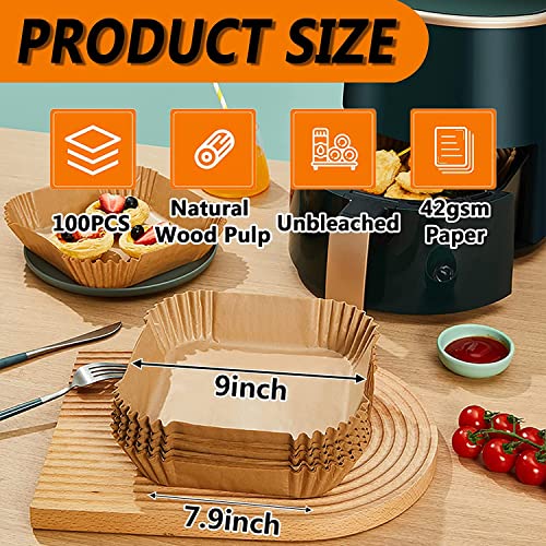 Air Fryer Liners for Instant Pot 6QT, 9 Inch Airfryer Liners Disposable, Non-stick Air Fryer Paper Liners Oil Resistant, Waterproof, Food Grade Air Fryer Parchment Paper Liners for Roasting Microwave - size: 9 Inch