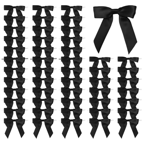 50 Pcs Satin Bows with Twist Ties, 2.5 Inch Gift Wrapping Bows, Black - color: Black