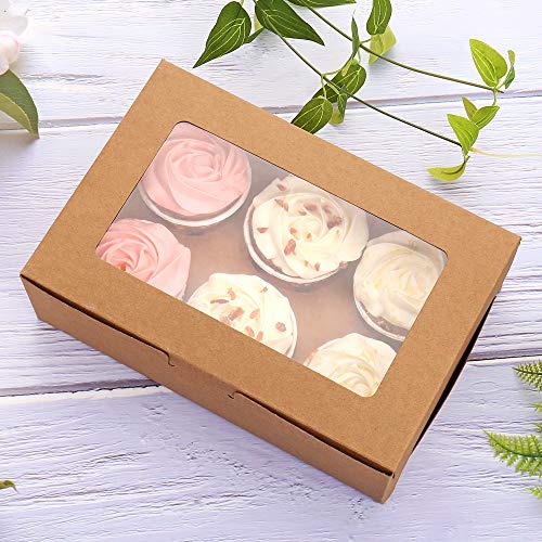 30-Set Cupcake Boxes with Inserts and Window Hold 6 Cupcakes