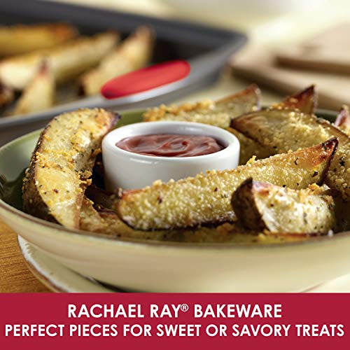Rachael Ray Bakeware Nonstick Cookie Pan Set, 3-Piece, Gray with Red Grips - color: Red Grips