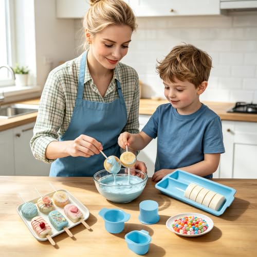 Cake Pop Mold Set with Tray, Round & Oval Cake Pop Cutter and Pusher, Blue - color: Blue
