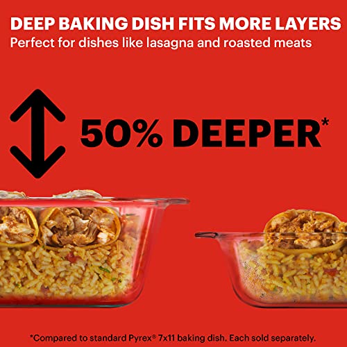 Pyrex Deep Glass Baking Dish with Plastic Lid, Deep Casserole Dish - size: 7x11 (1-Count)