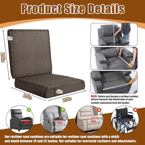 BALAPET Recliner Cushions for Long Sitting, Egg Crate Foam Recliner Cushion for Elderly Reduces Muscle Fatigue and Provides Air Flow, Extra Large Non-Slip Seat Cushion with Back Support(20*20*4in) - color: Coffee, size: 20×20×4in