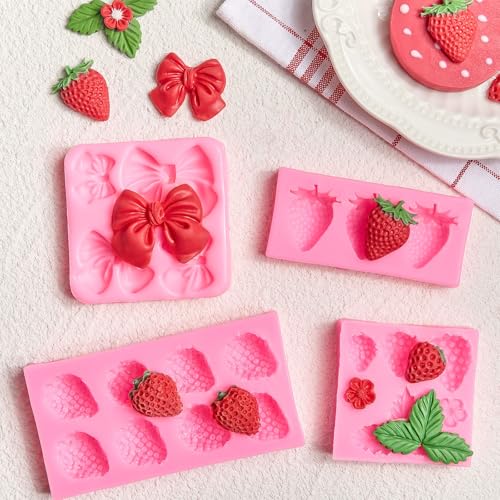 JOERSH Strawberry Silicone Fondant Molds, 4Pcs - style: Strawberry