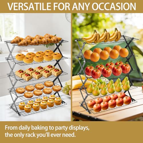 5-Tier Stackable Cooling Rack for Baking, Collapsible Wire Cookie Rack with Adjustable Heights, Non-Stick Roasting & Drying Rack for Cupcakes, Pies and Pastries, Space-Saving Kitchen Essential - size: 5 Tiers