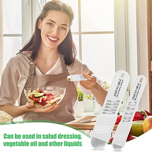 Meanplan 6 Pcs Adjustable Measuring Spoons, Baking Cooking, 2 Sizes, White - color: White