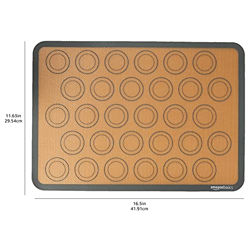 Amazon Basics Silicone Baking Mat for Macarons, Non-Stick, Food Safe, Reusable, Oven-Safe, 16.5" x 11.6", Beige/Gray, 2-Pack - size: 2-Pack, style: Macaron Mat