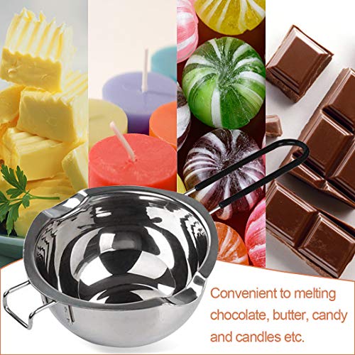 600ML Stainless Steel Double Boiler Pot with Heat Resistant Handle - color: Black handle, size: 600ML