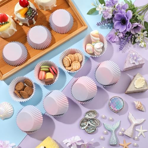 200PCS Gradient Cupcake Liners Blue Pink Ombre Paper Baking Cups Mermaid Themed Muffin Cupcake Wrappers for Bridal Shower Wedding Baby Shower Gender Reveal Birthday Party Cake Decor - style: 200 Counts