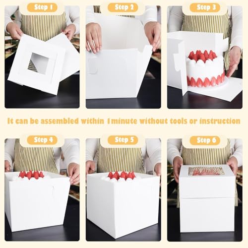 8x8x8 Inches Cake Boxes with Cake Boards, 3 Pack Premium Tall Cheesecake Boxes with Display Window for Christmas, Birthday, Wedding - size: 8 x 8 x 8 Inches-3 Pack