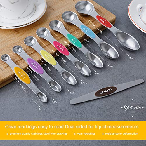 Magnetic Measuring Spoons Set Stainless Steel Dual Sided Measuring Spoons - color: Color