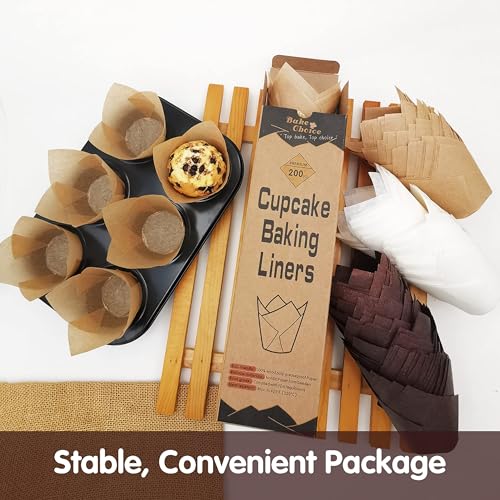 Bake Choice 200pcs Natural Tulip Cupcake Liners for Baking Muffin Liners - color: Standard