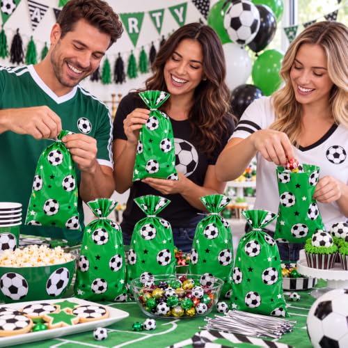 Blulu 100 Pcs Soccer Treat Gift Bags with Ties, Sport Goodie Bags, Green - color: green