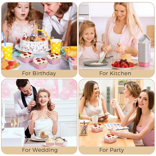 Mini Cake Pans With Lids 5oz, 50 Pack Mini Loaf Pans with Lids, Aluminum Foil Baking Cups, Disposable Square Brownie Baking Cupcake, Dessert Cups for Wedding, Birthday, Party, Picnics (Pink) - color: Pink, size: 5oz