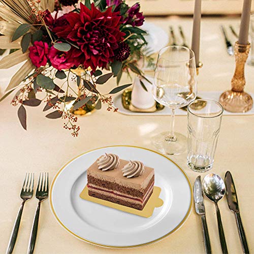 HANSGO Mini Square Golden Cardboard Cake Base,Single Cupcake Container 100PCS Cake Paper Plates Dessert Board Base Grease-Proof and Freezer-Durable Pastry Cardboard - size: Square Cake Base