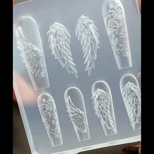 Angelic Wings 3D Nail Art Mold Feather Bowknot Ballet Shoes Silicone Template for Elegant Resin Manicure Charms - color: Angelic Wings Elegance