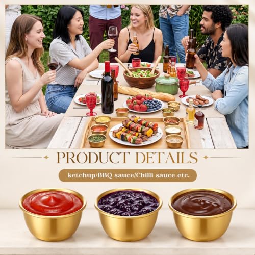 160 Pcs Gold Ramekin 304 Stainless Steel Sauce Cup, 2.36 x 1.57 x 1.14 Inch - size: 2.36 x 1.57 x 1.14 Inch