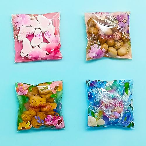 Jagrove 100PCS Cellophane Bags 4X4 Inch Clear Self Sealing Goodie Candy Cookie Snack Treat Bags for Party Supplies Bakery - color: Flower A, size: 100 Count (Pack of 1)