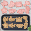 8 Mini Ocean Animal Cookie Cutters Set, 3D Raised Design Animal Embossing Stamps, Goldfish, Whale, Crab, Dolphin, Starfish, Shark, Turtle, Seahorse, Baking Molds - color: Ocean