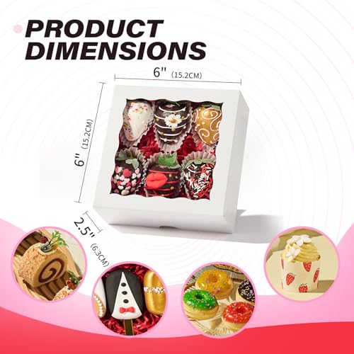 6"x6"x2½ 20PCS White Bakery Boxes with Window