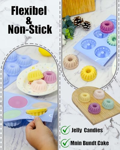LGQUK Jello Mold, 3pcs Silicone Fluted Tube Cake Pans, 6-Cavity Non Stick Silicone Baking Molds for Cupcake, Donuts,Muffin, Cornbread, Brownie, Jellies (Blue, Fluted Tube) - color: Blue