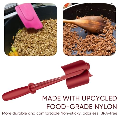 Upgrade Meat Chopper,Food Masher, Mix and Chop,Meat Masher for Hamburger Meat, Ground Beef Smasher, Hamburger Chopper Utensil, Ground Meat Chopper, Potato Masher Tool, Non Stick Mix Chopper - color: Red