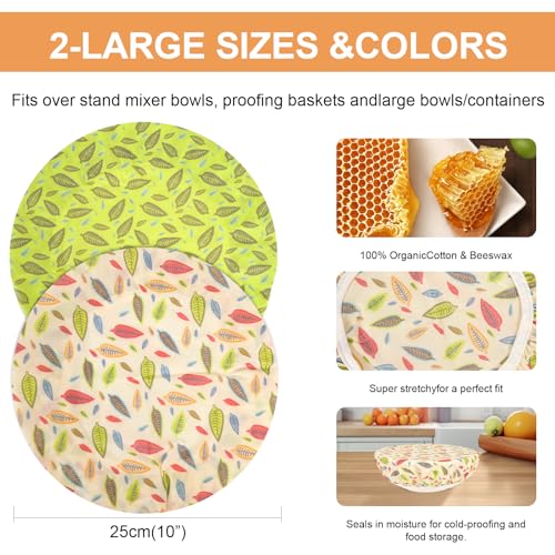 2Pcs 10inch Reusable Beeswax Elastic Bowl Covers for Bread Proofing - style: leaves