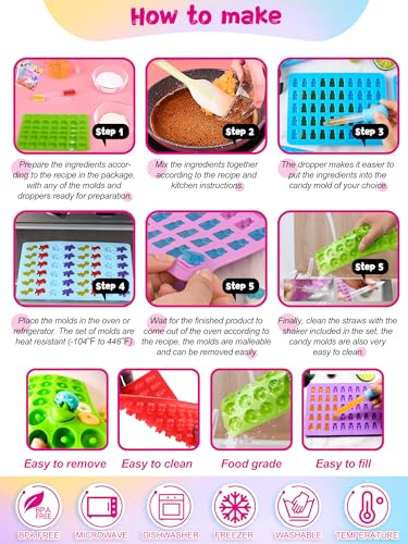 117Pcs Gummy Candy Molds Kit with Wrappers, Recipe Card,Droppers Brushe - color: Candy set - 117 pcs