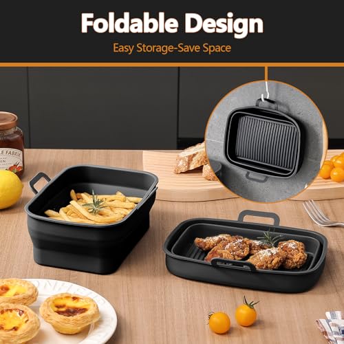 Collapsible Silicone Air Fryer Liners 8QT 10QT Ninja Dual (Black) - color: Black, size: 8QT