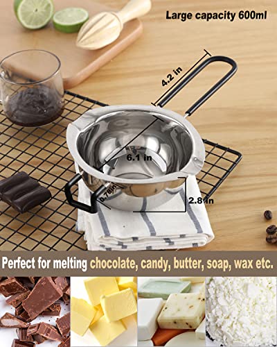 Double Boiler Pot Set, Stainless Steel Melting Pot 600ml and 1600ml - size: 1600 ML+600ML Multicolor (Pack of 1)