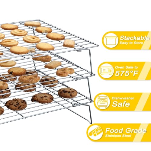 Hunnycook Cooling Racks - 10 * 16 Inch 3PCS Stackable Tall Baking Racks, Stainless Steel Wire Rack for Baking Sheet, Cooling Racks for Cooking and Baking, Oven and Dishwasher Safe - size: 10" x 16" Silver Tall Baking Rack